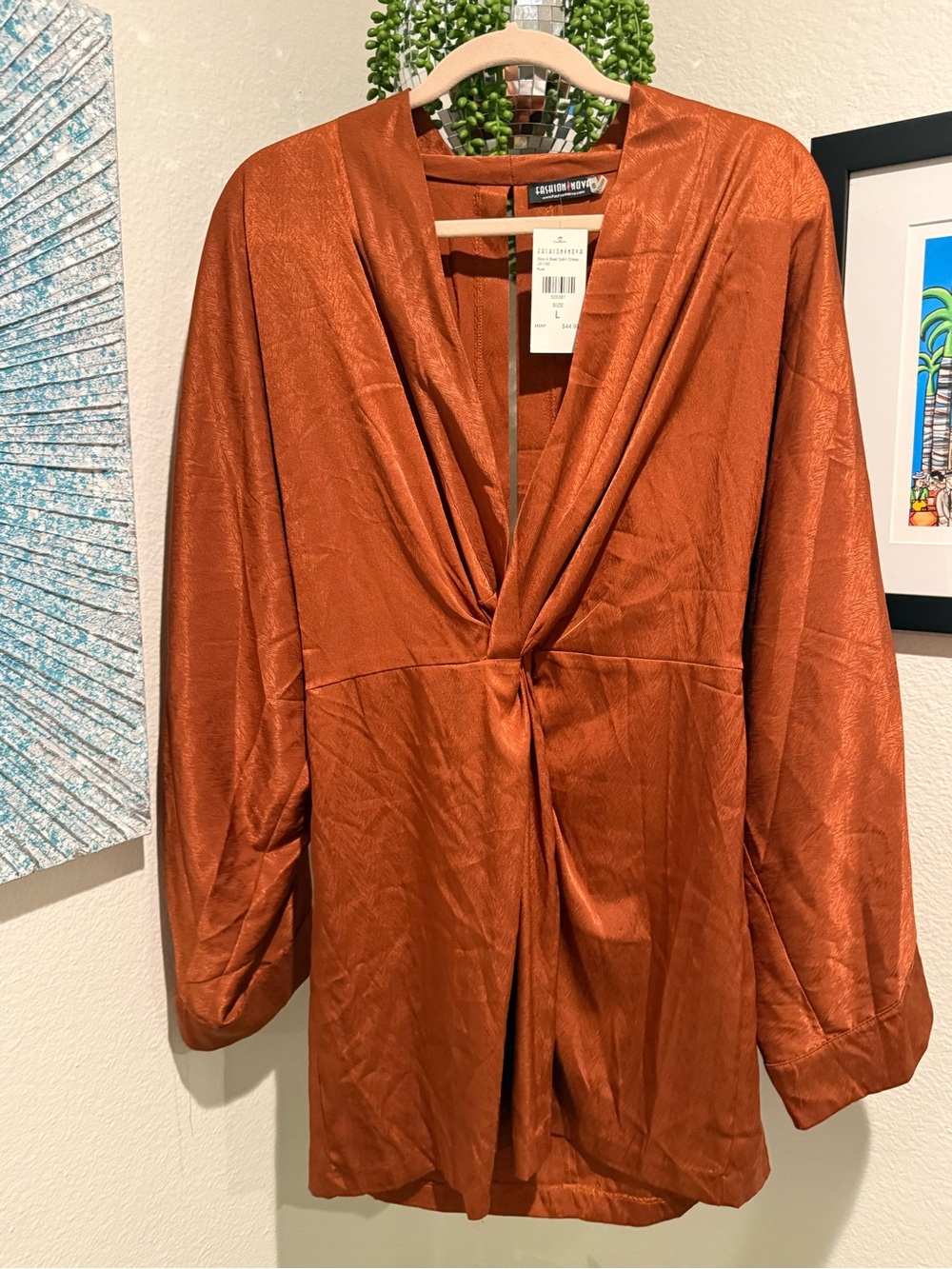 NWT Fashion Nova Skip A Beat Rust Satin Mini Dress Size L